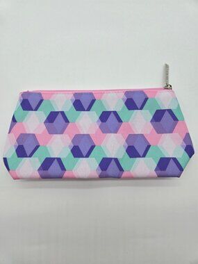 Clinique Spring Pastel Purple Pink Green Cosmetic Makeup Travel Bag Wristlet